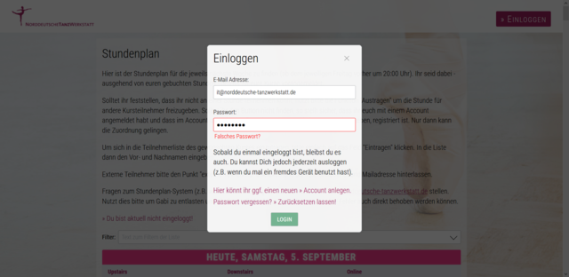 Loginmaske auf dem Desktop