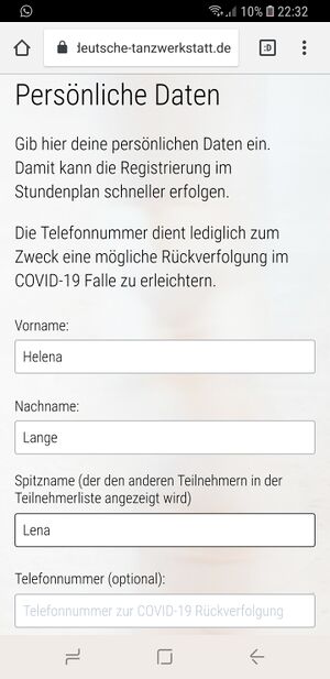 Anzeige und Eingabe des Namens