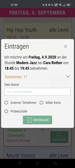 Eintragen in Kurse