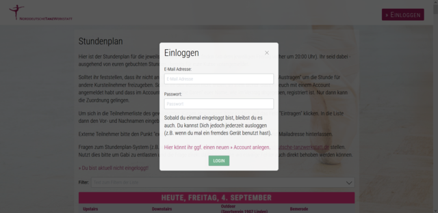 Loginmaske auf dem Desktop