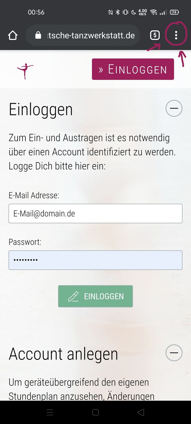 Registrieren eines Accounts auf dem Desktop